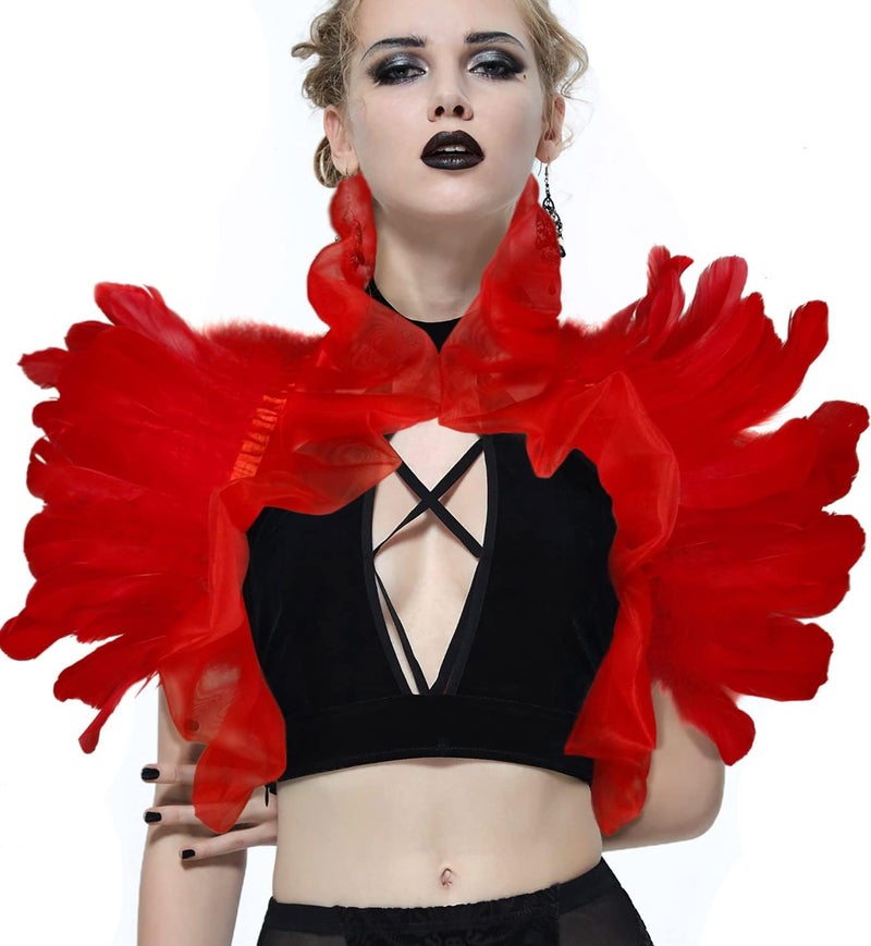 UQJE Victorian Natural Feather Shawl Shrug Shoulder Wrap Gothic Collar Costume Accessories - Image 1